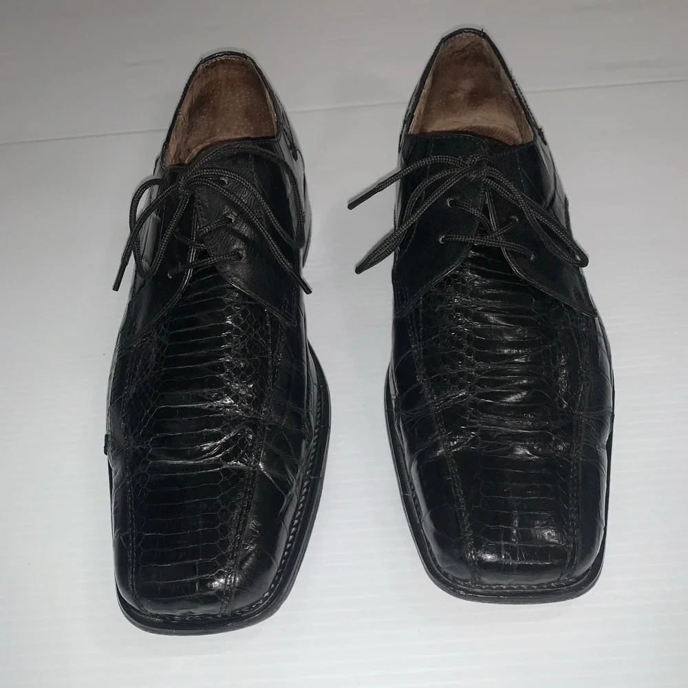 Stacy Adams Genuine‎ Snake Oxford dress shoes 10M square toe lace-up Black
